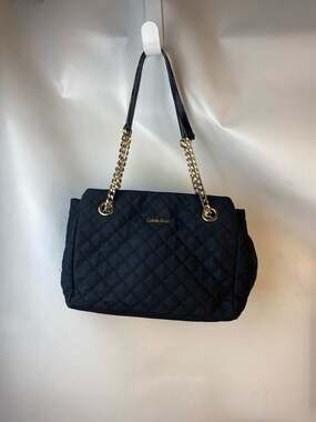 Calvin Klein Black Quilted Nylon Chain Shoulder Tote Bag